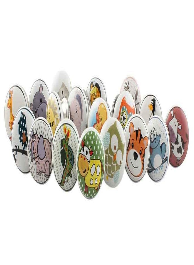 Indian-Shelf Handcrafted Ceramic Door Knob Multicolor Kid Door Pull Handle Round Flat Animal Cupboard Handles -25 Pieces(1.5 Inches) - Image 1